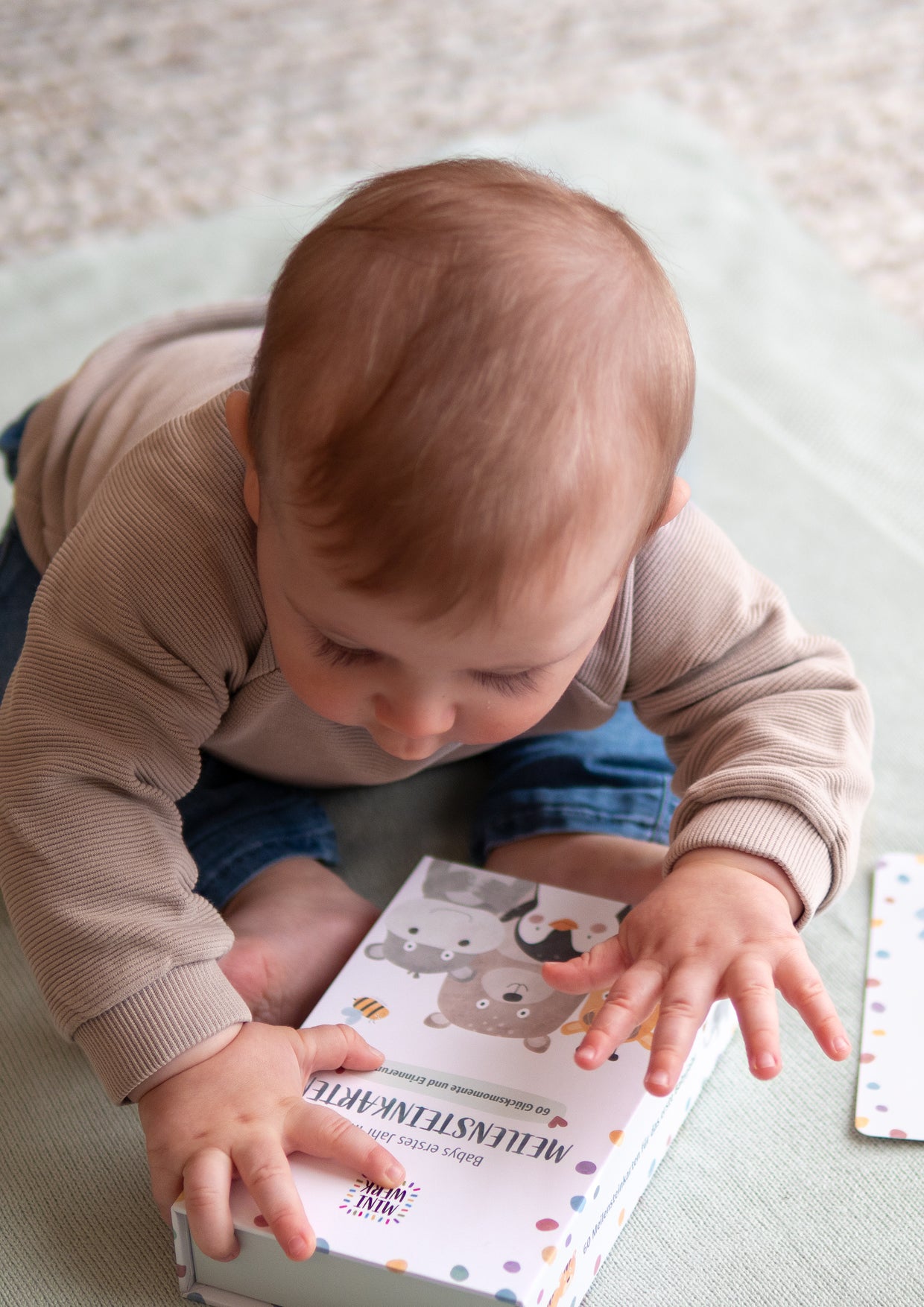 Miniwerk Baby Meilensteinkarten, Babytagebuch des ersten Babyjahres, 60 Meilensteine mit Vorder- und Rückseiten zum ausgestalten von Babys erstes Jahr