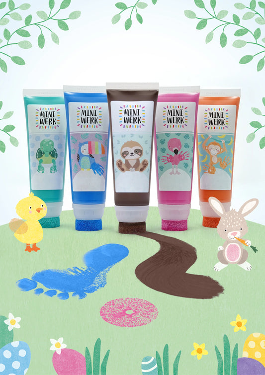 Mal- und Abdruckfarbe für Fußabdruck Baby, Osterkarten, Ostergeschenke, Fingerfarbe, Basteln mit Kindern