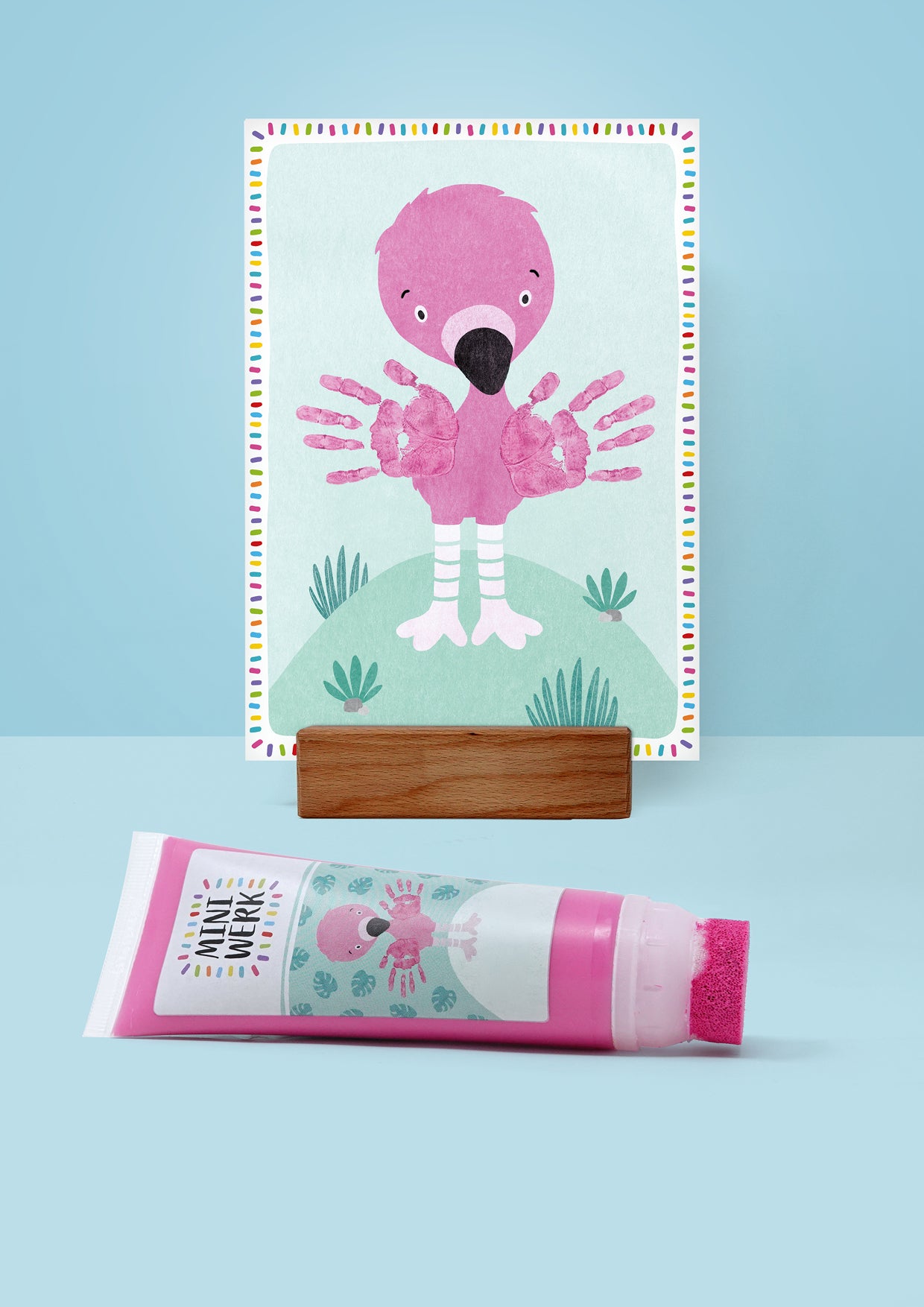 Miniwerk Baby Motivkarten für Baby Fußabdruck, Baby Handabdruck, Erinnerungen gestalten, DIY Geschenke, Dekoration Bilder Babyzimmer Mädchen, Flamingo