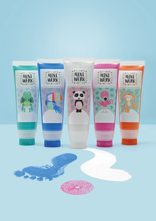 Miniwerk Mal- und Abdruckfarbe hergestellt in Deutschland, sicher, hautfreundlich und schadstofffrei für Baby Fußabdruck Erinnerung
