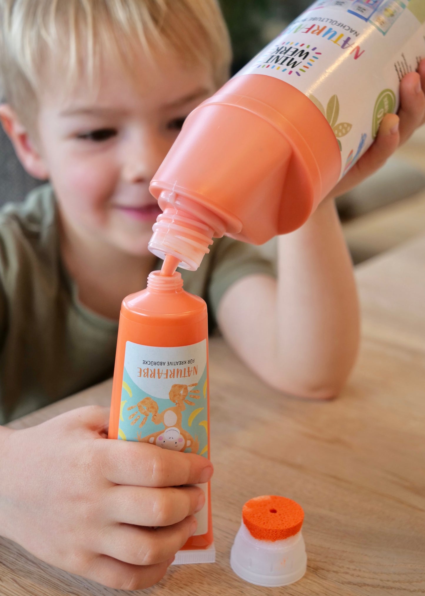 *NACHFÜLLTUBE ORANGE* für Miniwerk Naturfarbe mit Schwammaufsatz