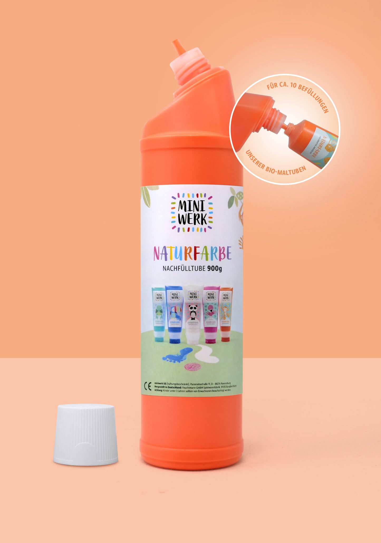 *NACHFÜLLTUBE ORANGE* für Miniwerk Naturfarbe mit Schwammaufsatz