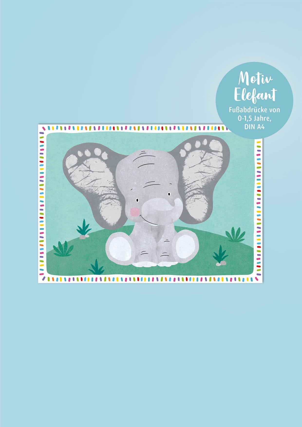 Motivkarte *ELEFANT* für Fußabdrücke weiß 3 Stück