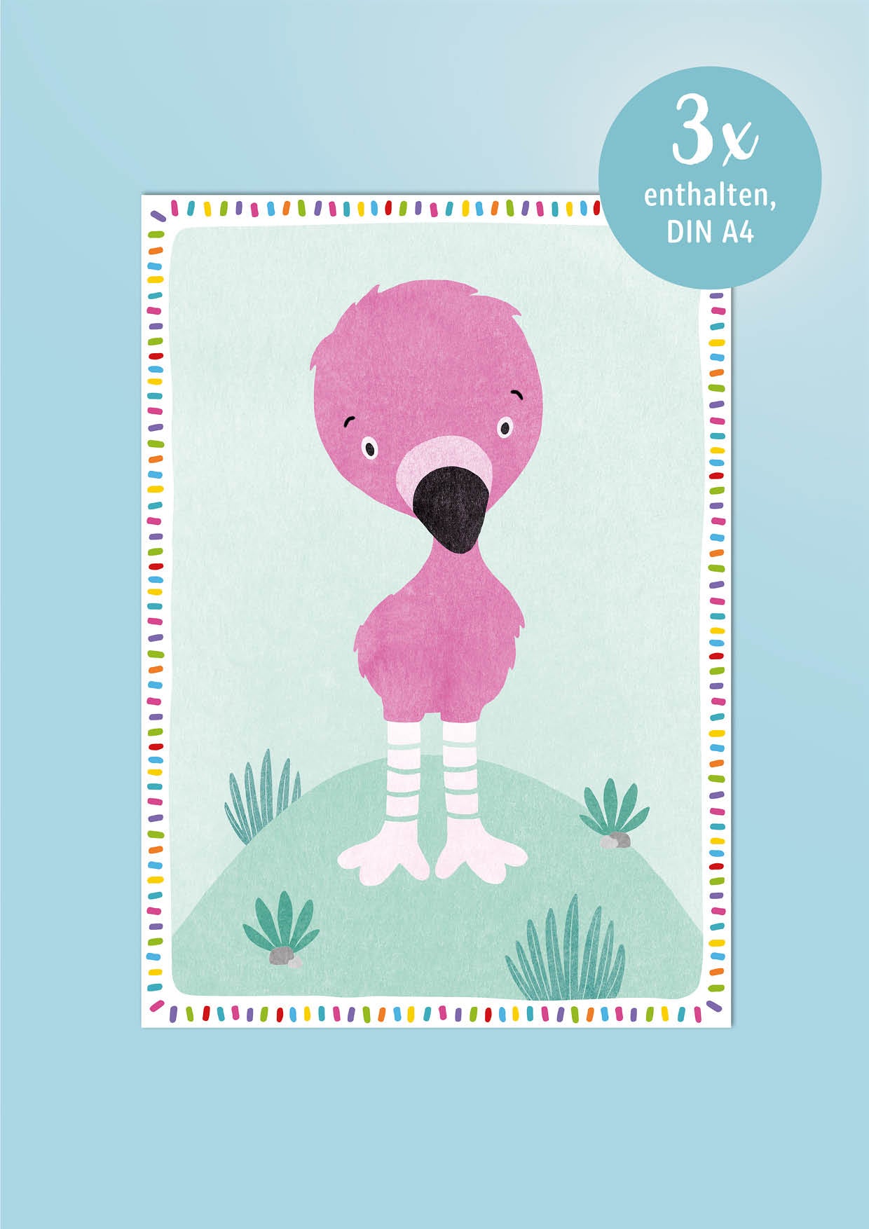 Motivkarte *FLAMINGO* für Handabdrücke rosa 3 Stück