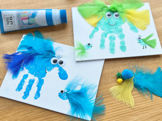 Miniwerk Mal- und Abdruckfarben für kreative Bastelideen, Handabdruck basteln Kindergarten.