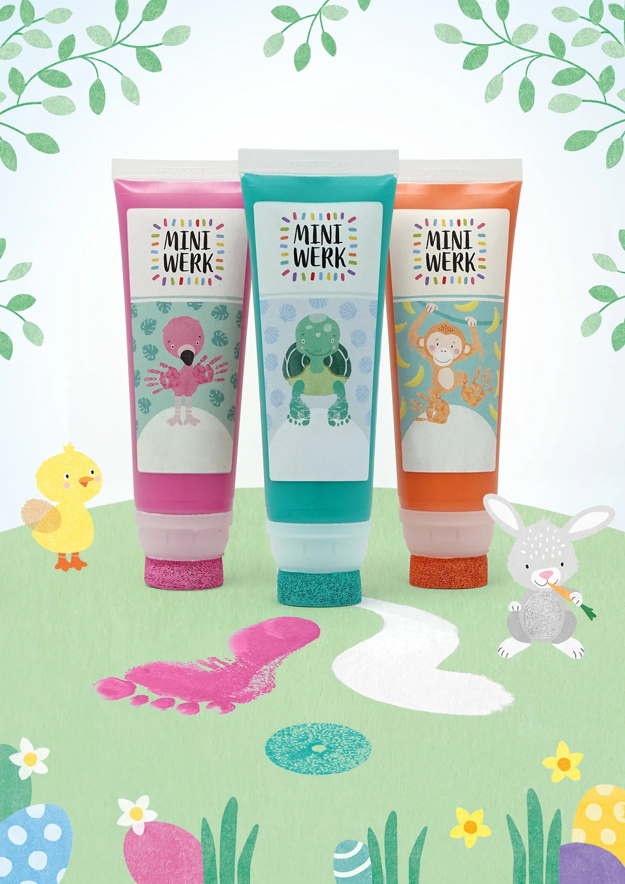 Mal- und Abdruckfarbe, Handabdruck, Fußabdruck Baby, Bastelideen für Ostern