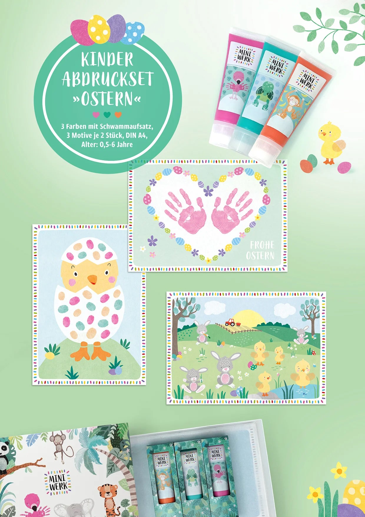 Bastelset Ostern, Malfarbe Fingerfarbe, Ostergeschenk, Fingerabdruck