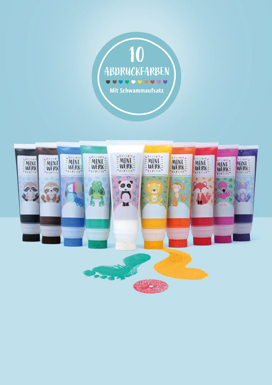 Miniwerk Mal- und Abdruckfarbe für kreative Lernzeit und Spielzeit, pädagogisch wertvoll, Förderung Sensorik, sensorische Impulse für Babys und Kleinkinder
