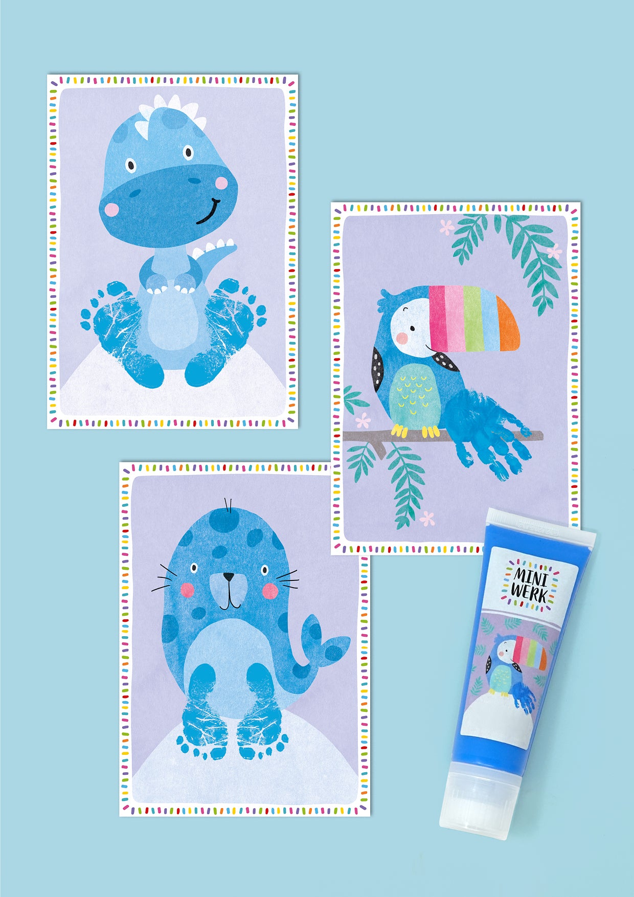 Miniwerk Babyjunge Abdruckfarbe blau, Baby Abdruckset, Baby Fußabdruck, Baby Handabdruck, Erinnerungen gestalten, sicher und schadstofffrei