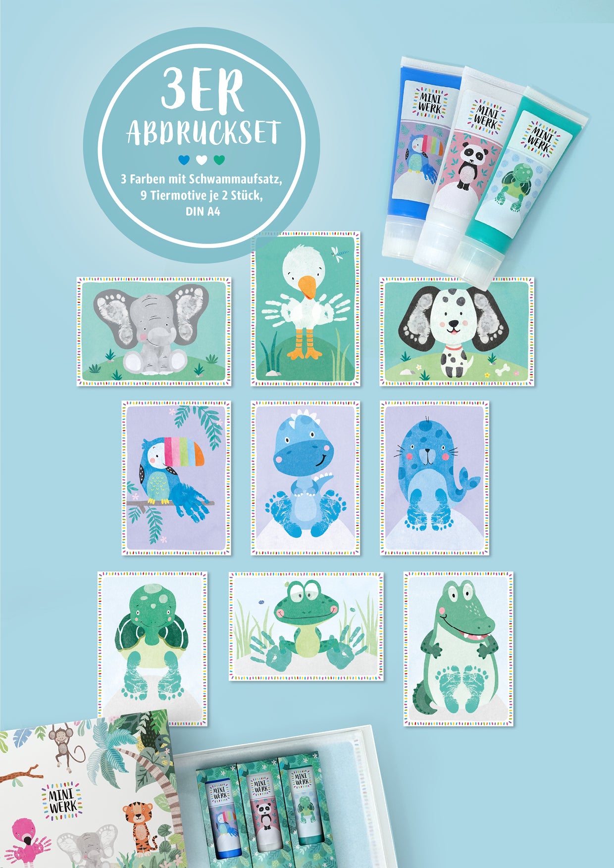 Miniwerk Baby Abdruckfarbe, Baby Abdruckset Junge blau, Baby Fußabdruck, Baby Handabdruck, Erinnerungen gestalten, sicher und schadstofffrei