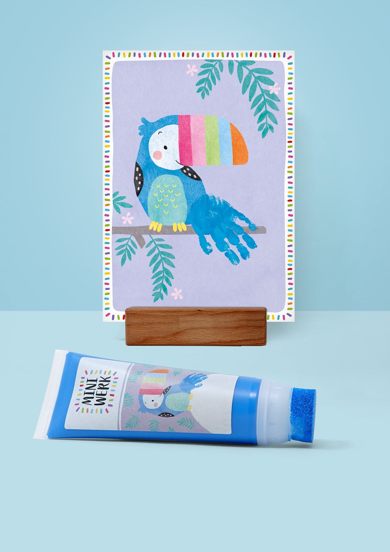 Miniwerk Baby Motivkarten für Baby Fußabdruck, Baby Handabdruck, Erinnerungen gestalten, DIY Geschenke, Dekoration Bilder Babyzimmer Junge, Dino blau