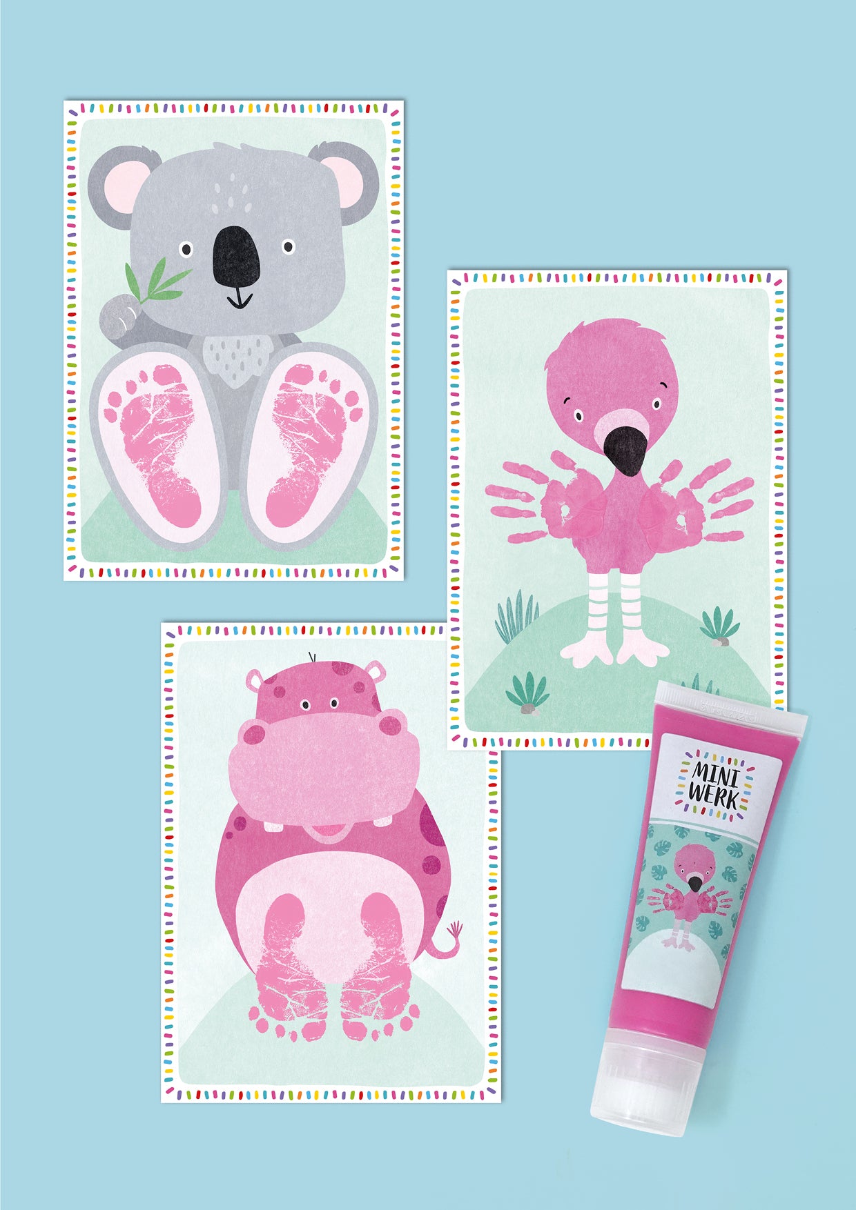 Miniwerk Baby Motivkarten für Baby Fußabdruck, Baby Handabdruck, Erinnerungen gestalten, DIY Geschenke, Dekoration Bilder Babyzimmer