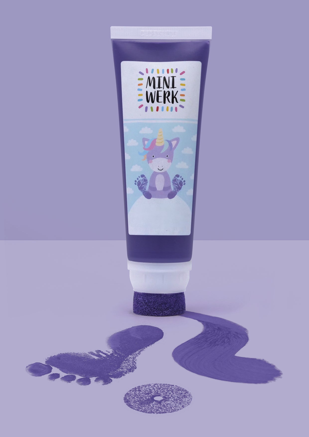 Miniwerk Baby Abdruckfarbe lila, Baby Abdruckset, Baby Fußabdruck, Baby Handabdruck, Erinnerungen gestalten, sicher und schadstofffrei
