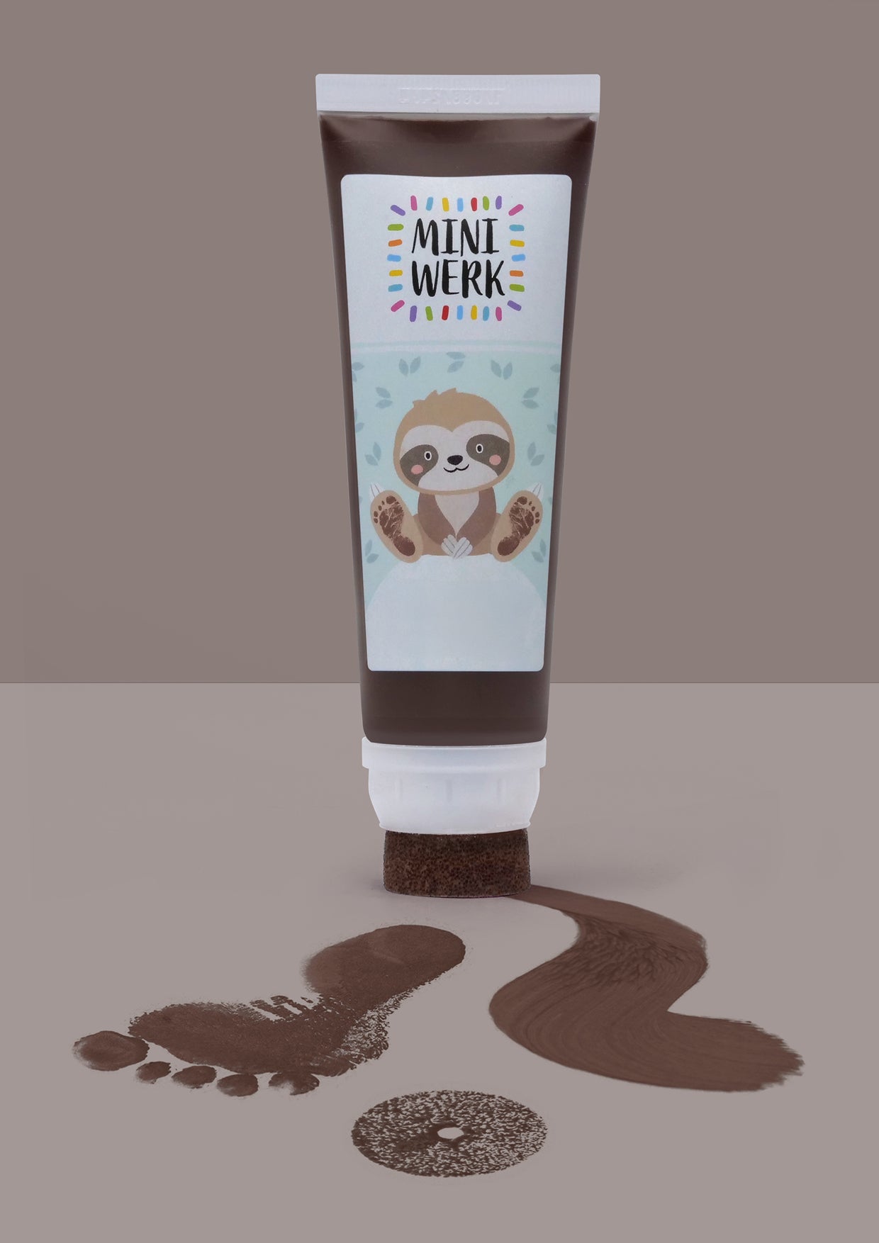 Miniwerk Mal- und Abdruckfarbe braun, hergestellt in Deutschland, sicher, hautfreundlich und schadstofffrei für Baby Fußabdruck Erinnerung