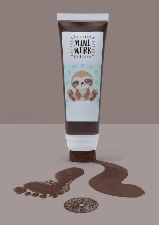 Miniwerk Mal- und Abdruckfarbe braun, hergestellt in Deutschland, sicher, hautfreundlich und schadstofffrei für Baby Fußabdruck Erinnerung