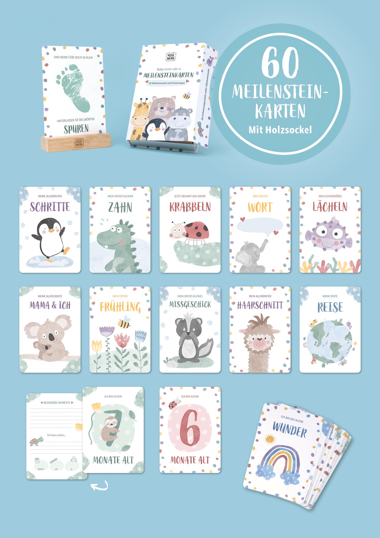 Baby-Meilensteinkarten Erinnerungsbox (60 Karten)