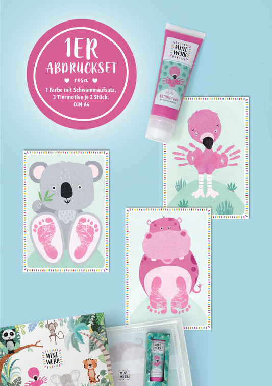 Baby Fußabdruck und Handabdruck Set mit Bio Farbe in rosa