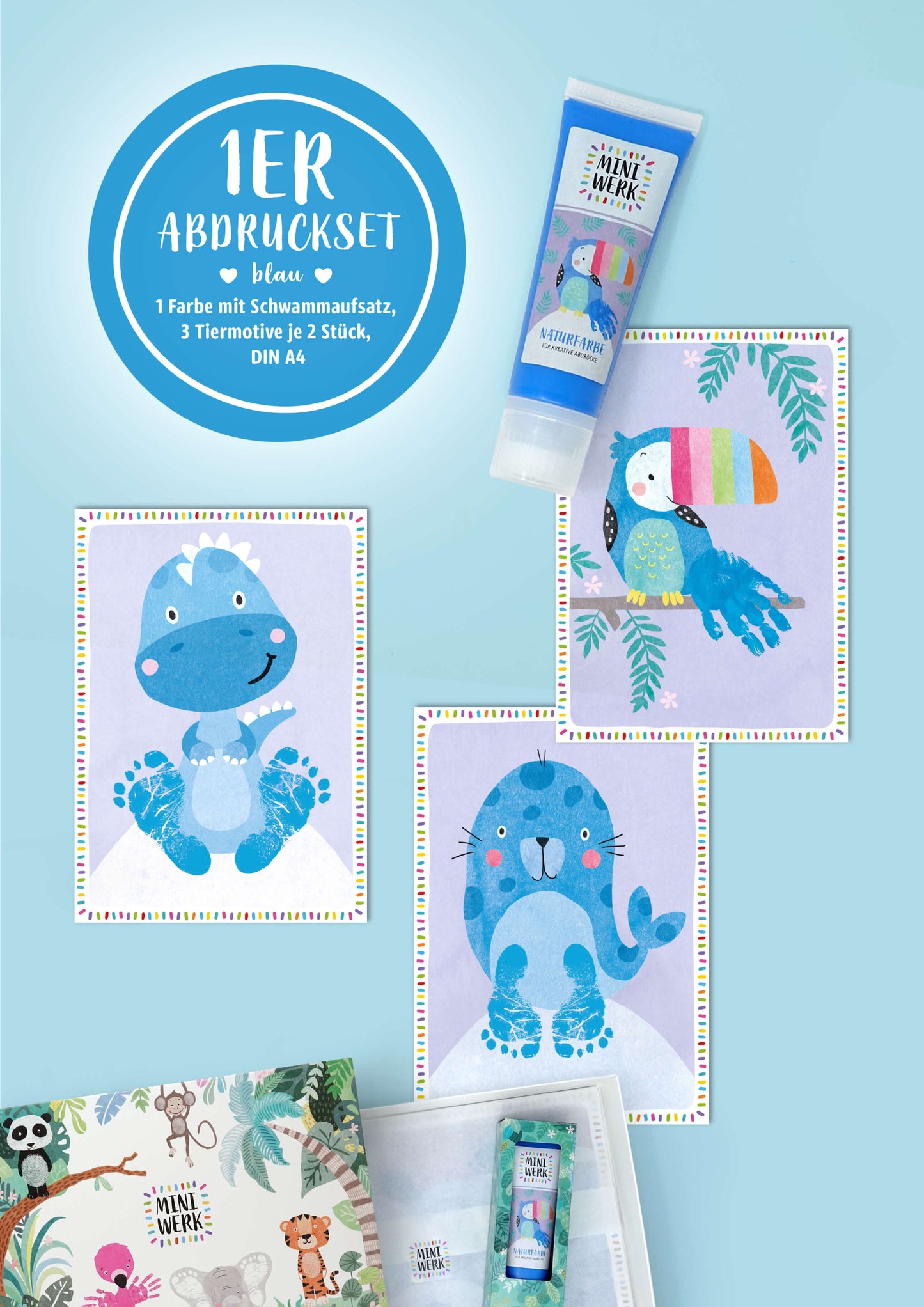 Baby Fußabdruck und Handabdruck Set mit Bio Farbe in blau