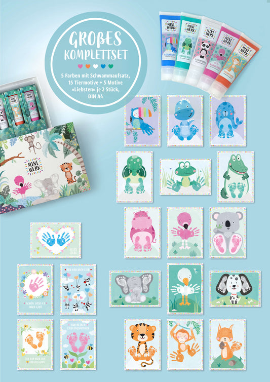Baby Fußabdruck und Handabdruck Set mit Bio Farben und 40 Motivkarten