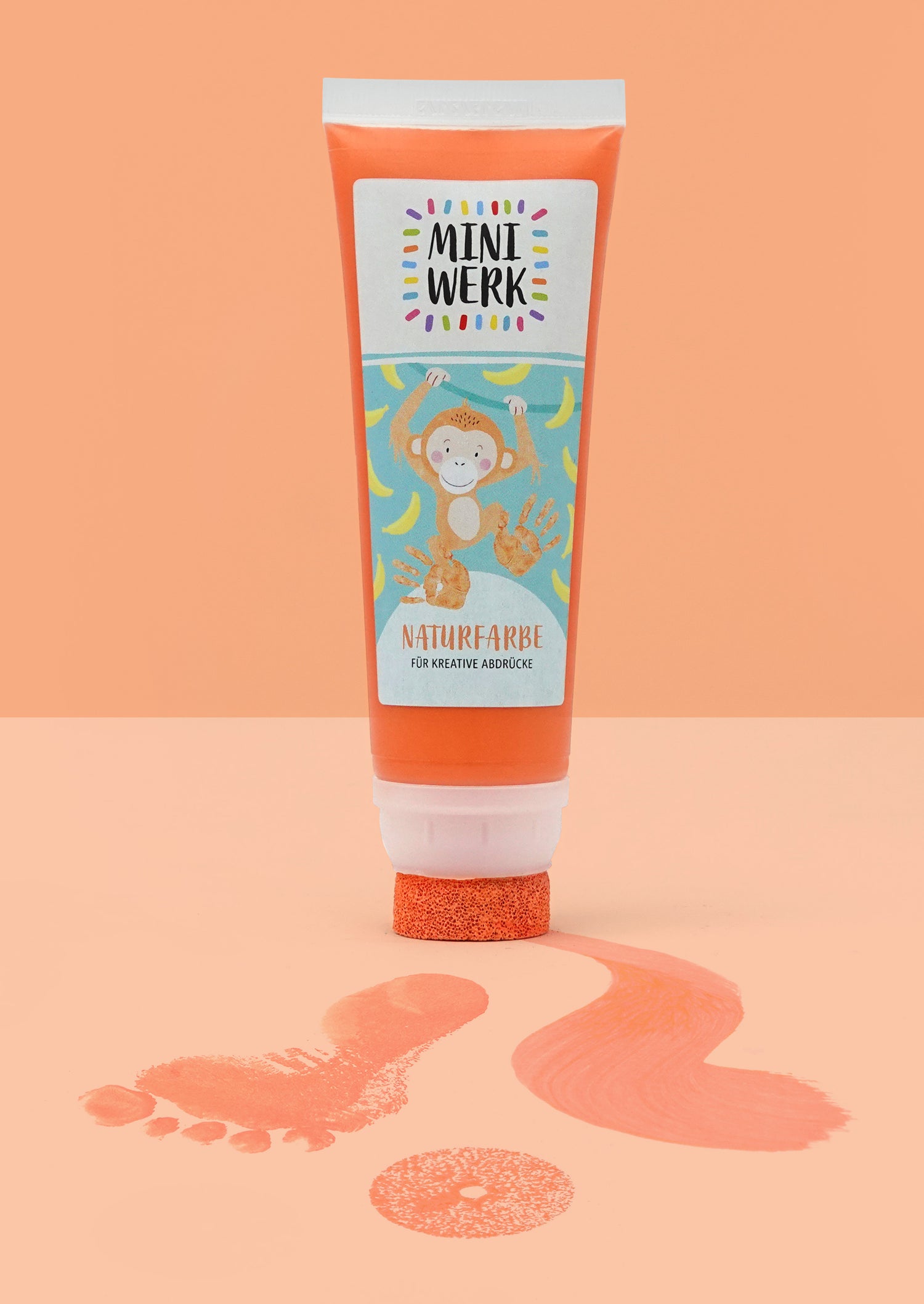 Fingermalfarbe oder Stempelfarbe mit Schwammaufsatz. 